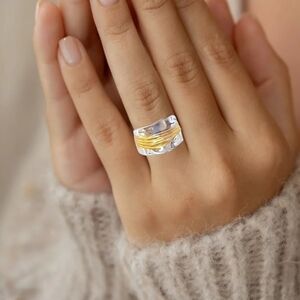 18K Gold Threaded Silver Ring For Men & Women
